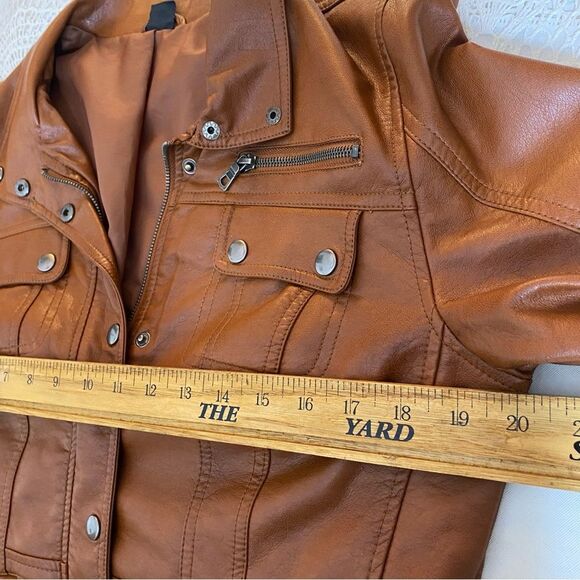 REHBRAUN Jacket Germany Faux Leather Vegan Snap Zip Petite Womens M PM Brown - Picture 4 of 14